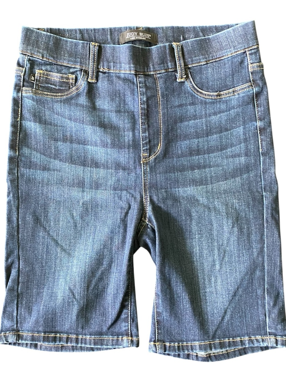Judy Blue High Rise Waisted Pull On Denim Biker Shorts Medium Wash Size Large